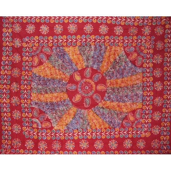 Batik Tapestry Cotton Bedspread 108" x 88" Full-Queen Red