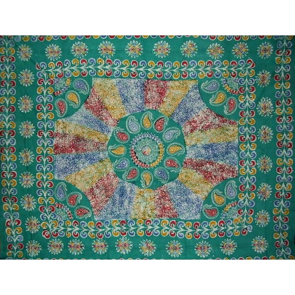 Batik Tapestry Cotton Spread 106" x 70" Twin Green