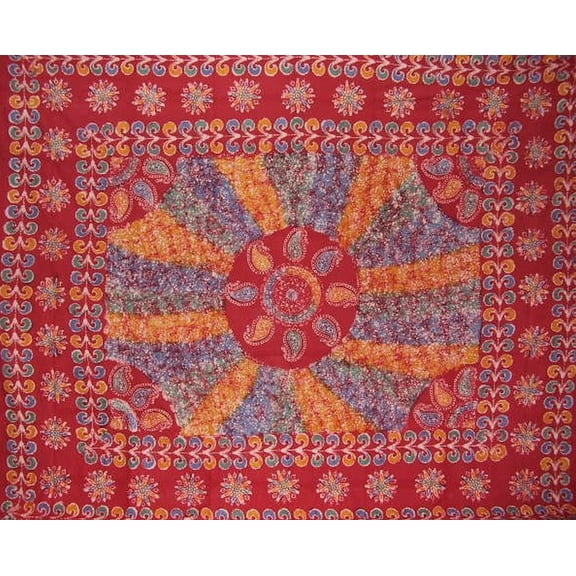 Batik Tapestry Cotton Spread 106" x 70" Twin Red