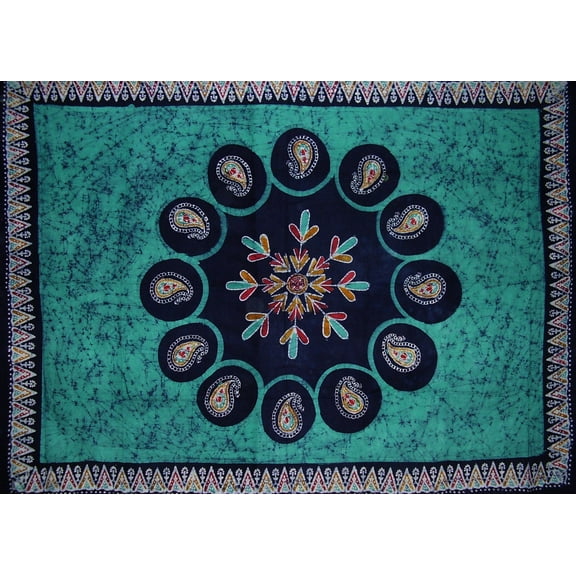 Batik Tapestry Cotton Wall Hanging or Tablecloth 90" x 60" Green