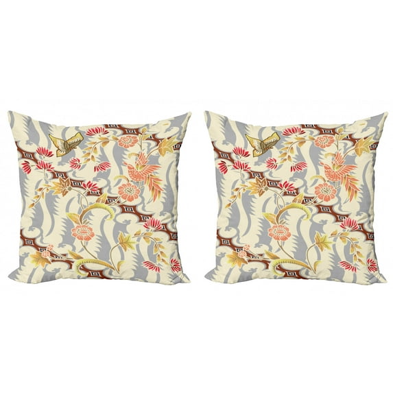 Ambesonne Floral Throw Pillow Cover 2 Pack, Flower Butterfly Spring, 16", Multicolor