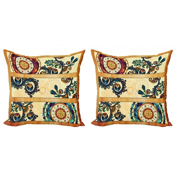 Ambesonne Paisley Throw Pillow Cover 2 Pack, Eastern Batik Style, 18", Multicolor