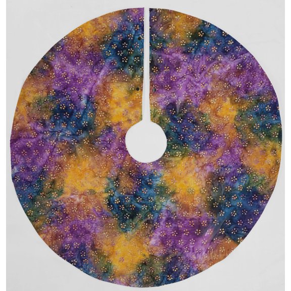 Batik Tie Dye Christmas Tree Skirt By Penny's Needful Things (Orange Purple Blue Floral) (Round)
