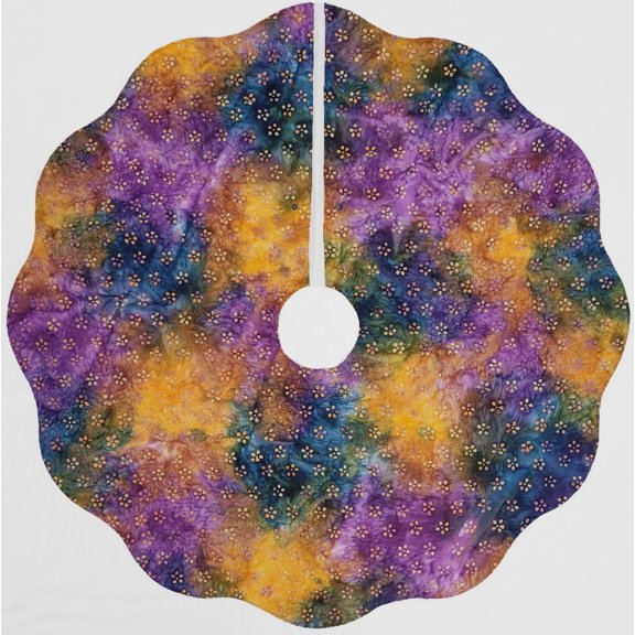 Batik Tie Dye Christmas Tree Skirt By Penny's Needful Things (Orange Purple Blue Floral) (Scalloped)