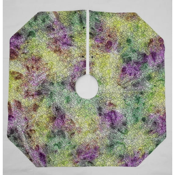 Batik Tie Dye Christmas Tree Skirt By Penny's Needful Things (Purple Green Swirl) (Octagonal)