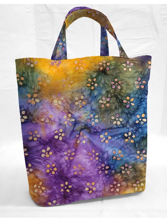 Batik Tie Dye Tote Bag (Small Oval Tote) (Orange Purple Blue Floral)