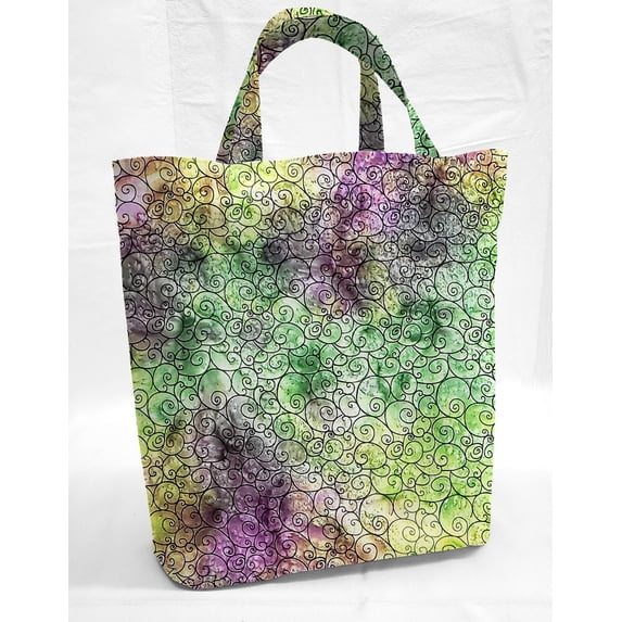 Batik Tie Dye Tote Bag (Small Oval Tote) (Purple Green Swirl)