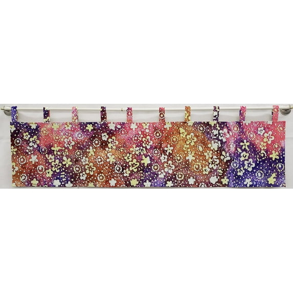 Batik Tie Dye Tab Top Valances by Penny's Needful Things (Lined) (15 Inch One Valance Panel) (Pink Purple Brown Floral)