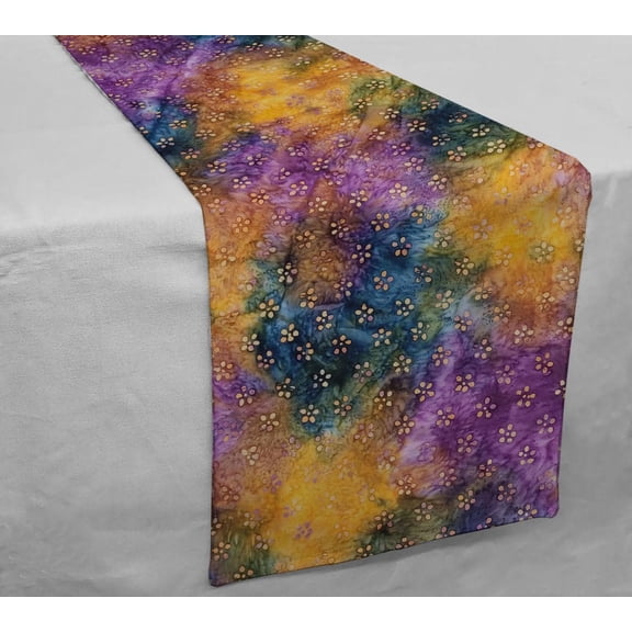 Batik Tie Dye Table Runner by Penny's Needful Things (3 Feet Long - STRAIGHT) (Orange Purple Blue Floral)