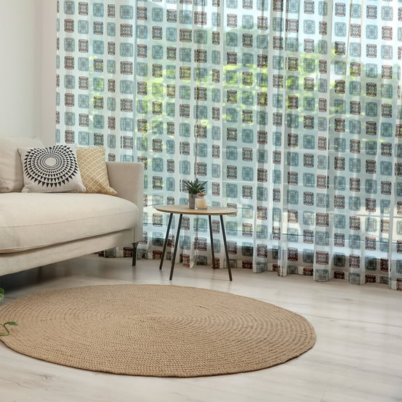 Batik Tulle Curtains with Rod Pocket, Geometric Square Shaped Lines Forms with Detail Folk Batik Image, Sheer Drape for Wedding Party 2 Panels, 7 Sizes, Multicolor, by Ambesonne