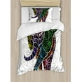 thumbnail image 1 of Batik Twin Size Duvet Cover Set, Digital Big Elephant Figure with Floral Lines and Tribal Shapes Wild Life Theme Image, Decorative 2 Piece Bedding Set with 1 Pillow Sham, Multicolor, by Ambesonne, 1 of 3