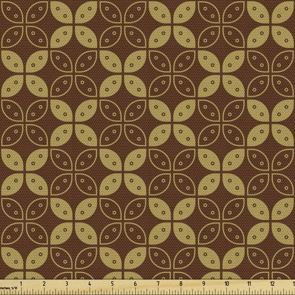 Batik Upholstery Fabric by the Yard, Old Fashioned Geometric Javanese Style Marquise Chain Earth Tones Abstract, Decorative Fabric for DIY and Home Accents, 1 Yard, Redwood Pale Coffee by Ambesonne
