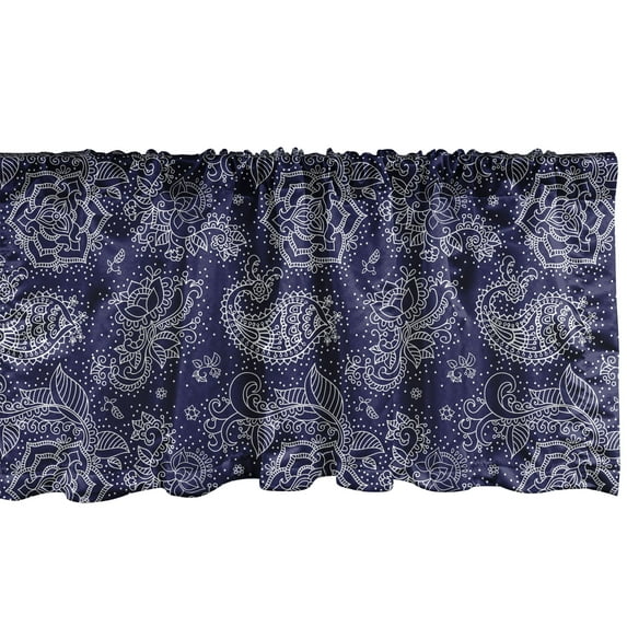 Ambesonne Batik Valance Pack of 2, Flowers Paisley Fantasy Art, 42"X18", Indigo White