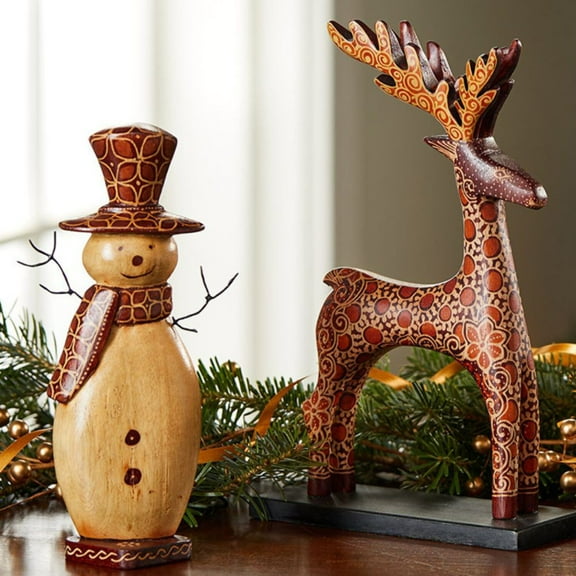 Batik Wood Holiday Snowman Figurine