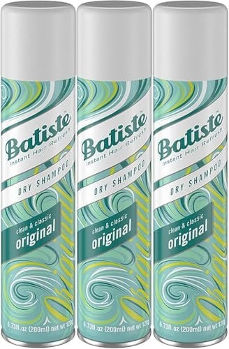 Batiste Dry Shampoo, Original Fragrance, Refresh Hair and Absorb Oil Between Washes, Waterless Shampoo for Added Hair Texture and Body, 6.35 OZ Dry Shampoo Bottle, Pack of 3