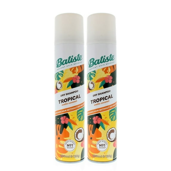 Batiste Dry Shampoo Tropical Coconut 200ml 2-Pack Waterless Oil Control 120g