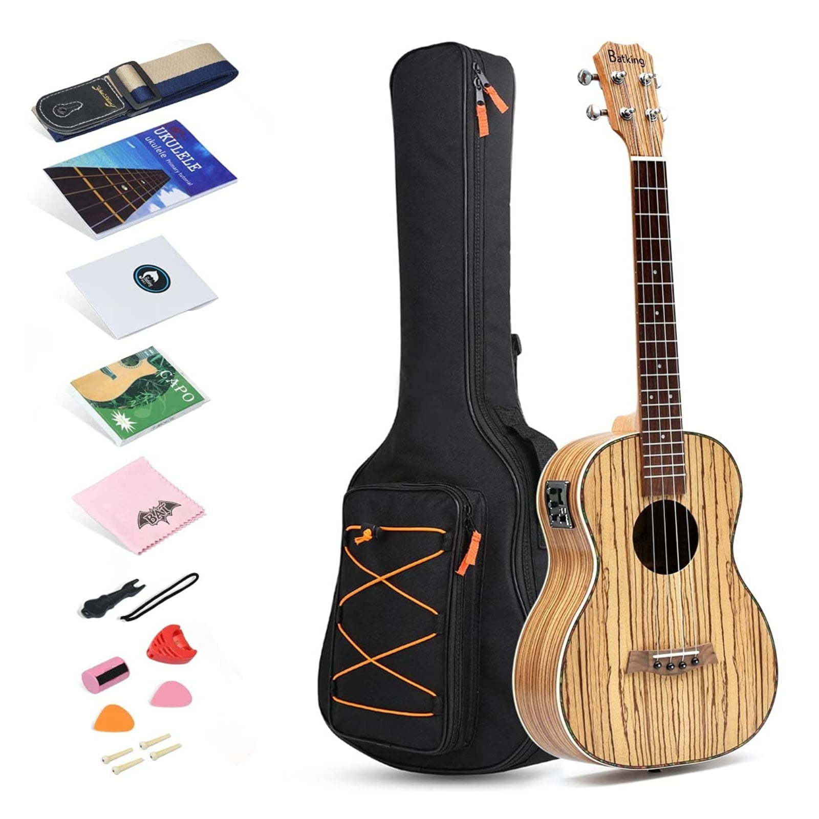 Batking Baritone Ukulele 30 inch Zebra Acoustic Electric Ukelele