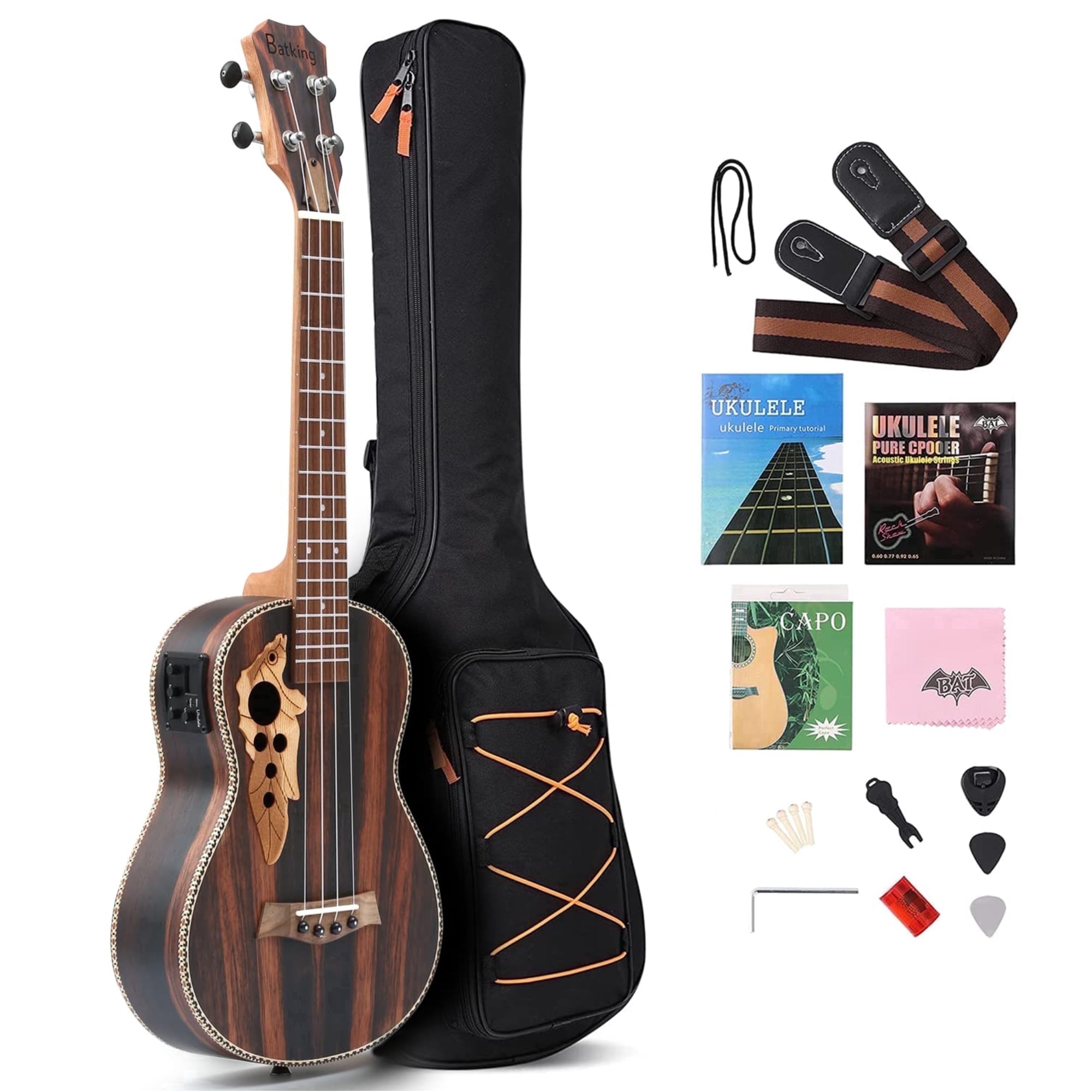 Batking Baritone Ukulele Acoustic Electric Blackwood with Adjustable Truss Rod EQ Gig Bag Included 30 inch