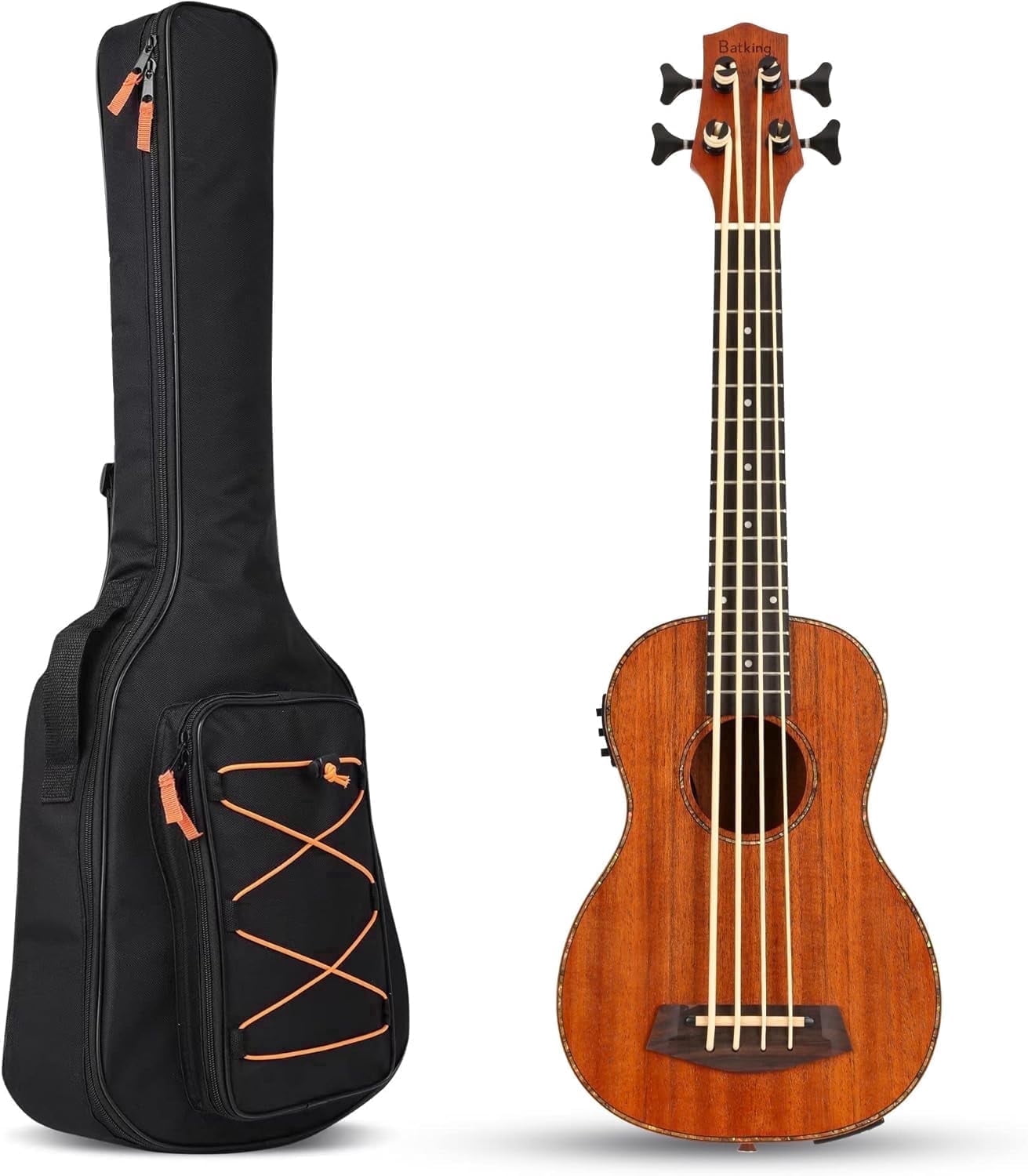 Batking Electric Bass Ukulele Baritone 4-String Fretted Acacia Wood Body with Gigbag 30 Inch