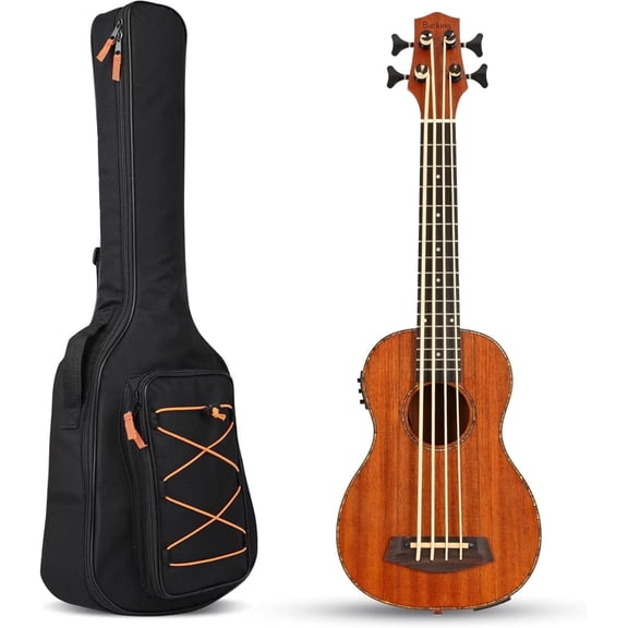 Batking Electric Bass Ukulele Baritone Ukulele 4-String Fretted Acacia Wood Body 30 Inch with Gigbag