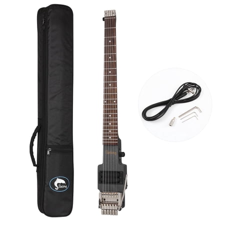 Batking Headless Electric 6-String Electric Guitar, traveler guitar,Double Locking Tremolo Bridge, with Gigbag, Black