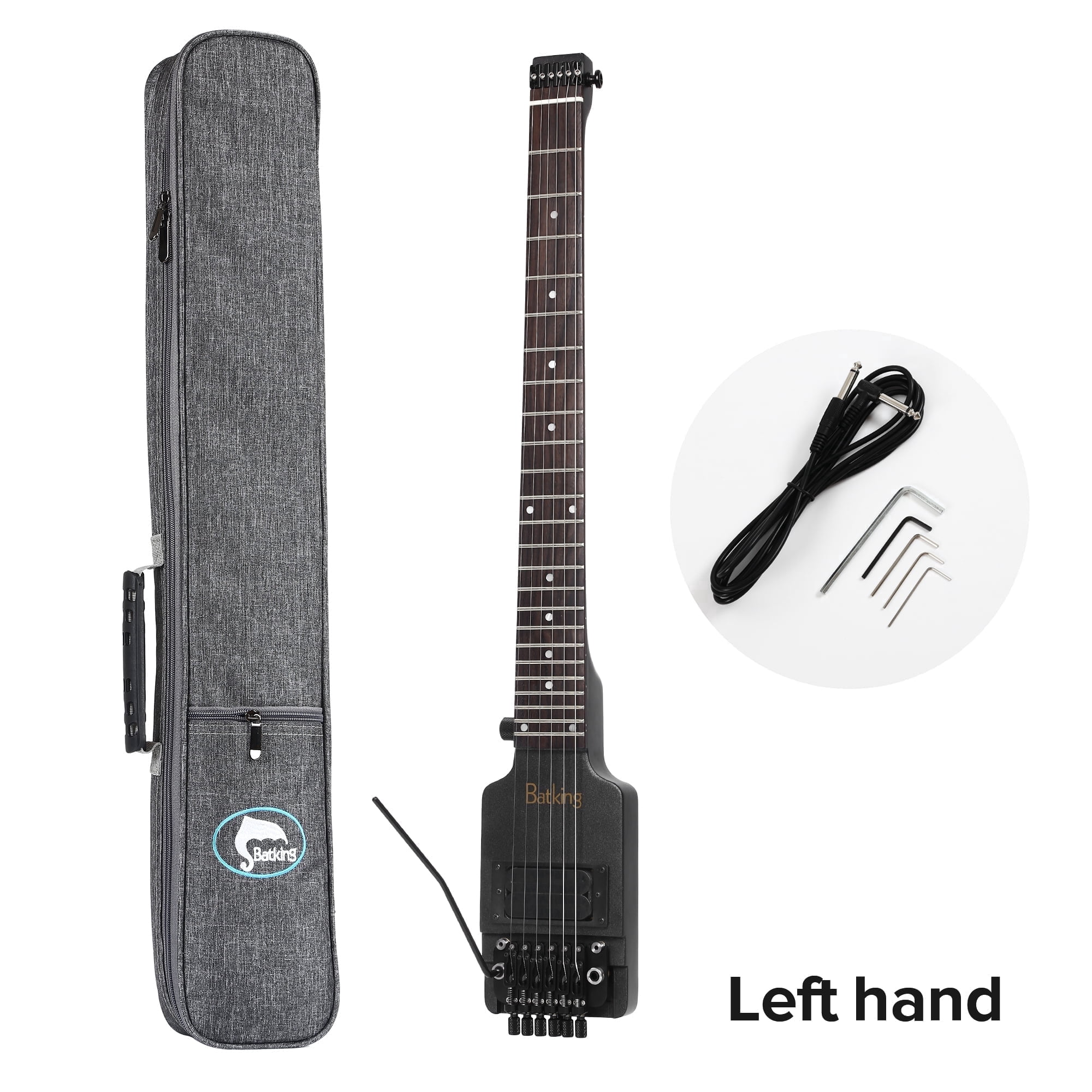 Batking Headless Electric Travel Guitar For Adults 6-String Double Locking Tremolo left handed electric guitar with Gigbag in Black Guitarra Electrica