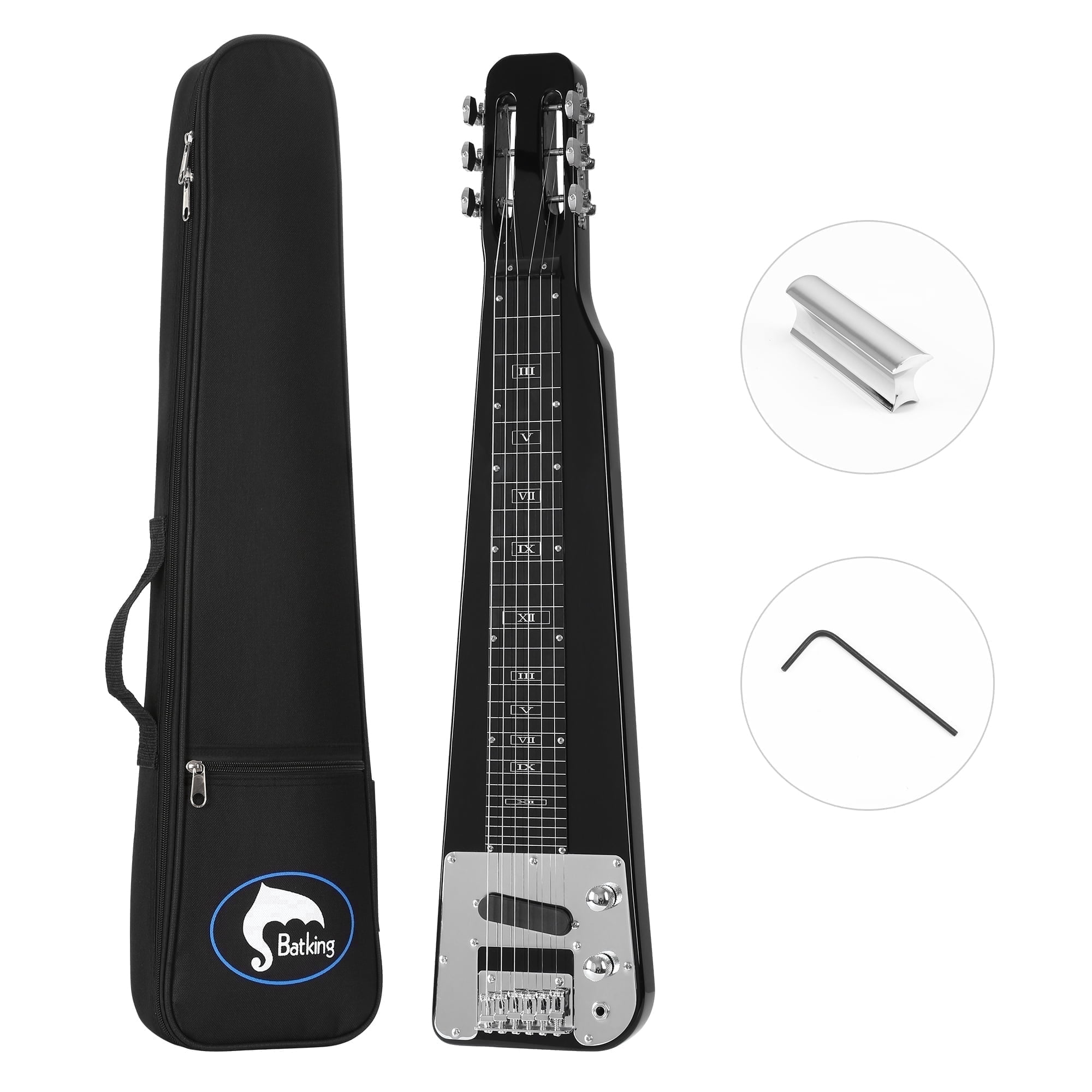 Batking Lap Steel Guitar Slide Slotted Headstock 6-String Black 29 Inch Steel Guitar