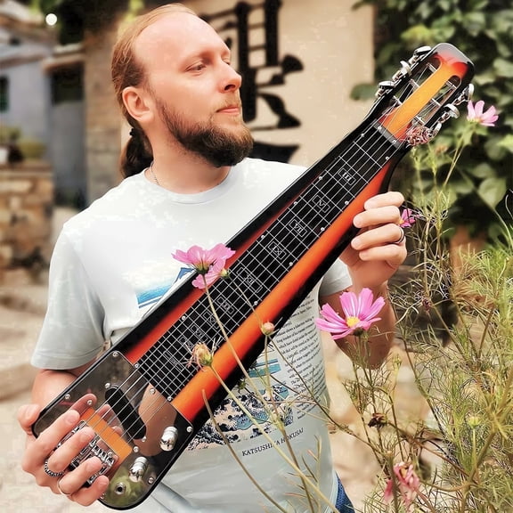 Batking Lap Steel Guitar Electric Lap Slide Guitar 6-String Slotted Headstock Sunburst Instrument