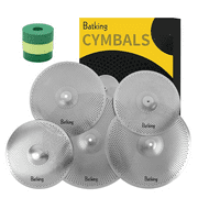 Batking Low Volume Cymbal Pack,60%-70% 14/16/18/20” Quiet Cymbals Practice of 5 Pcs Drum Set Cymbal