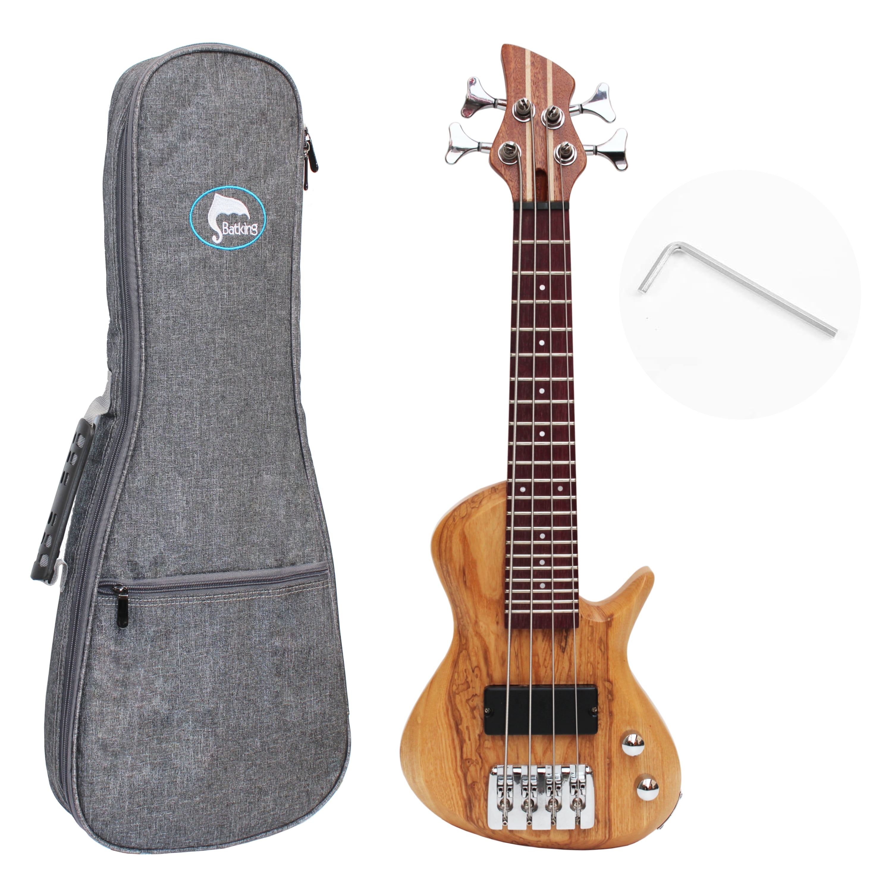 Batking Mini Electric Bass Guitars, Travel Ubass 4 String, Fretted Ukelele Bass with Gig bag