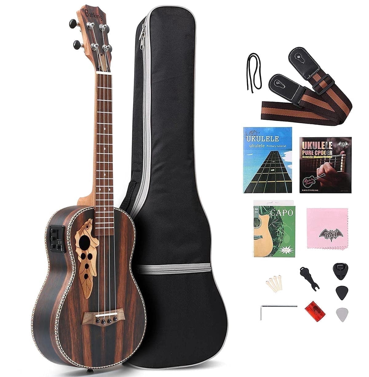 Batking Tenor Ukulele Electric Ukelele 26 inch Ebony Walnut Kit with EQ, Truss Rod, Gig Bag, Accessories, 3.43 lb