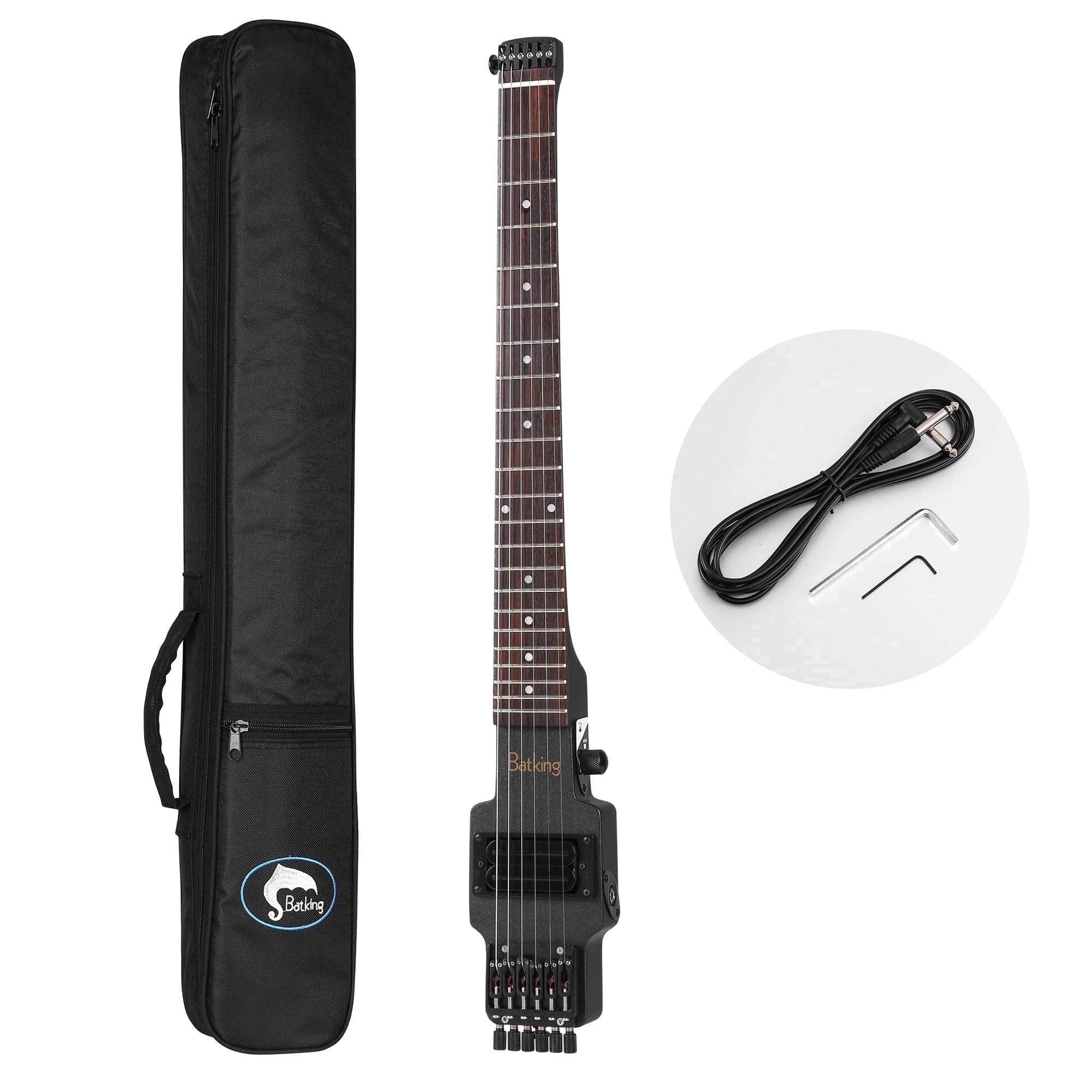 Batking Electric Guitar Travel Guitar Headless 6-String One-Piece Canada Maple Neck Brass Fix Bridge with Gigbag