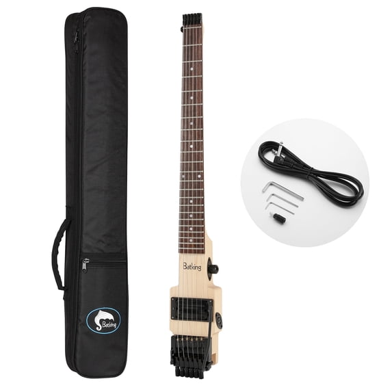 Batking Headless Electric Guitar, 6-String, Maple Rosewood, Double Locking Tremolo Bridge, Portable,With Bag