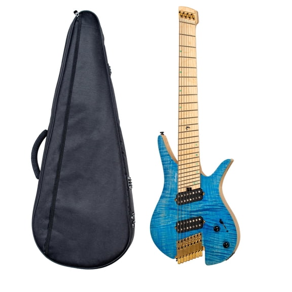 Batking Travel Guitar Headless Electric Guitar 8 String Guitar Fanned Fret Guitars(Blue) W/Gig Bag