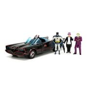 Jada Toys Batman 1966 Batmobile Die-Cast Car & 2.75" Batman, Robin, Penguin, & The Joker Figures, 1:24 Model Vehicles
