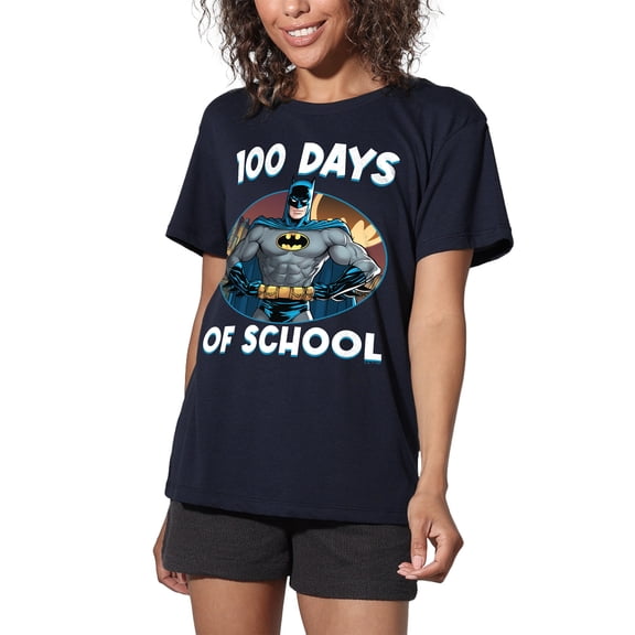 Batman 100 Days of School Women's Loose T-Shirt, Navy, Large