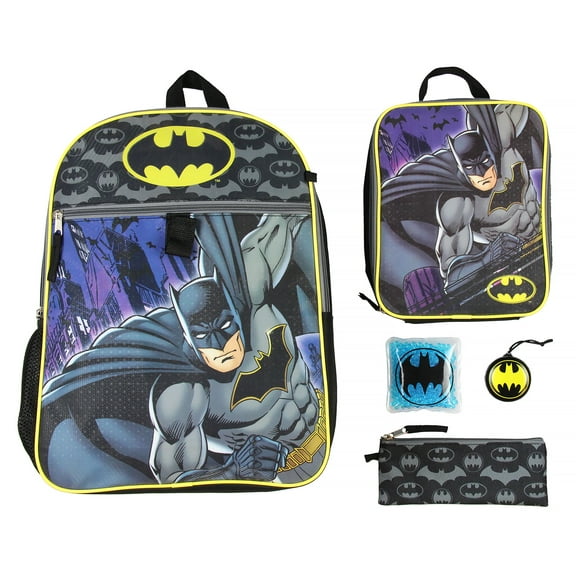 Batman 16" Backpack 5 PC Classic Comic Design Combo Set