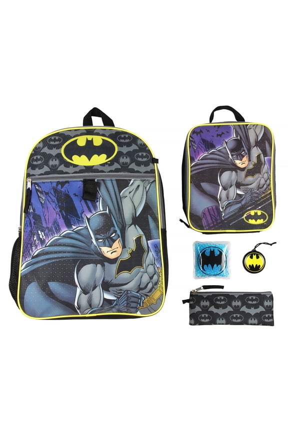Batman 16" Backpack 5 PC Classic Comic Design Combo Set