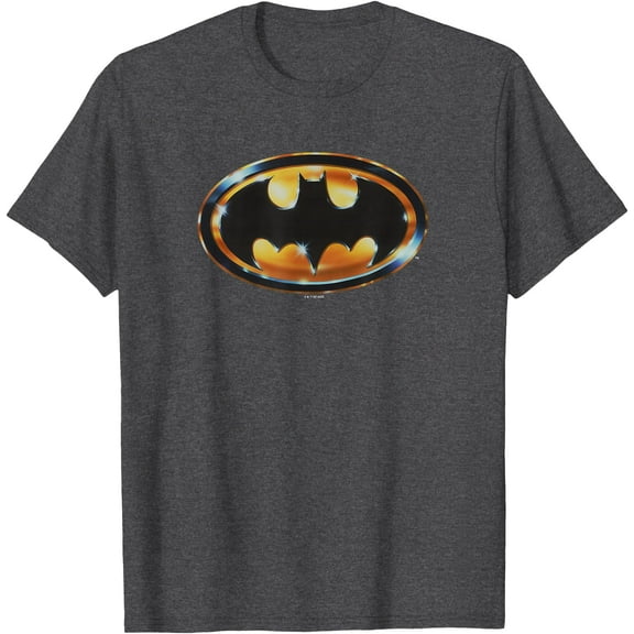 Batman (1989) Shiny Graphic Logo DTG Print Unisex T-Shirt,Dark Heather Grey Color,Size XL