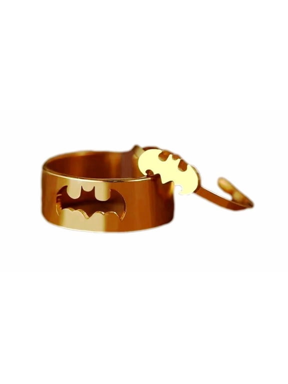 Batman 2pc Goldtone Batwing Adjustable OSFM Finger Rings