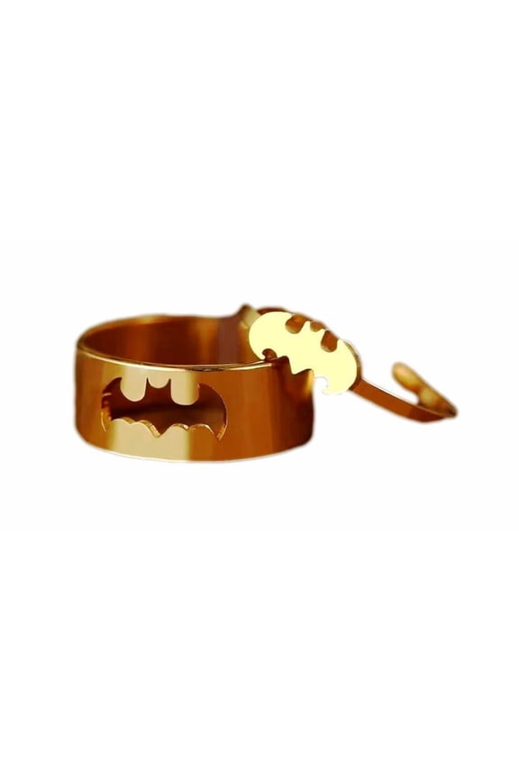 Batman 2pc Goldtone Batwing Adjustable OSFM Finger Rings