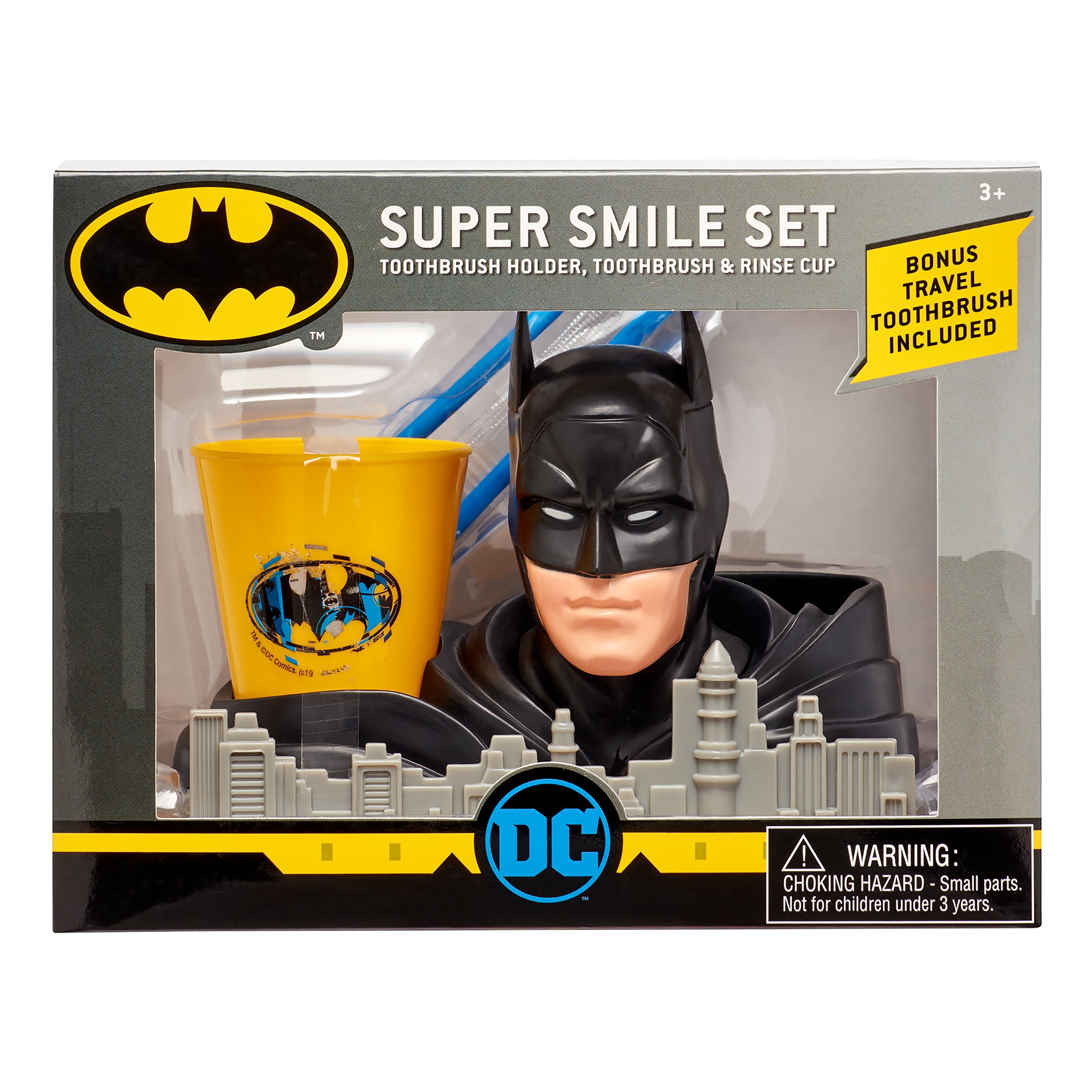 Batman 3Piece Super Smile Toothbrush and Toothbrush Holder Set