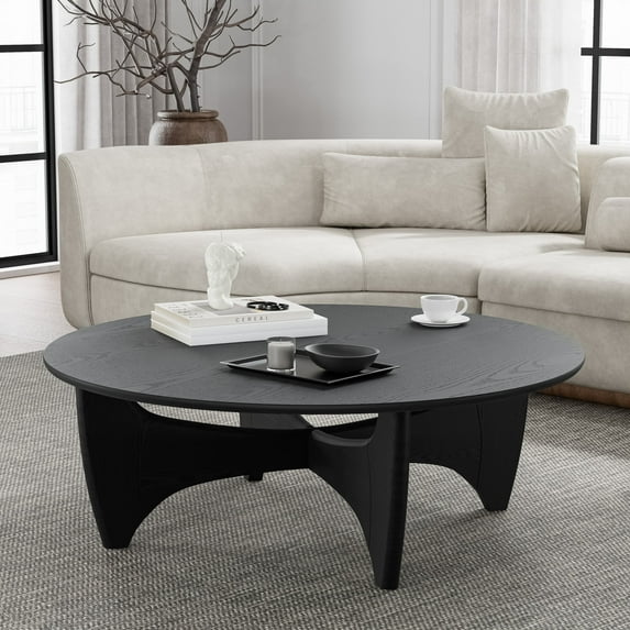 Batman 38"x38"x16" Solid Wood Coffee Table Round Sofa Table,Black
