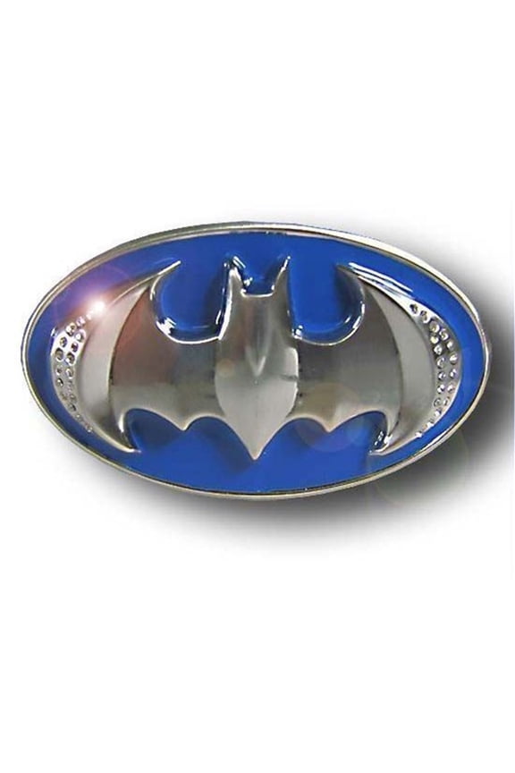 Batman 3d Belt Buckle Silver Blue Chrome with Rhinestones DC Comics Fashion Superhero Costume