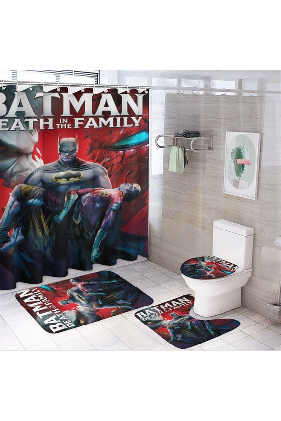 Batman 4 Pcs Shower Curtain Sets Non-Slip Rugs, Toilet Lid Cover And Bath Mat for Bathroom Decor Set