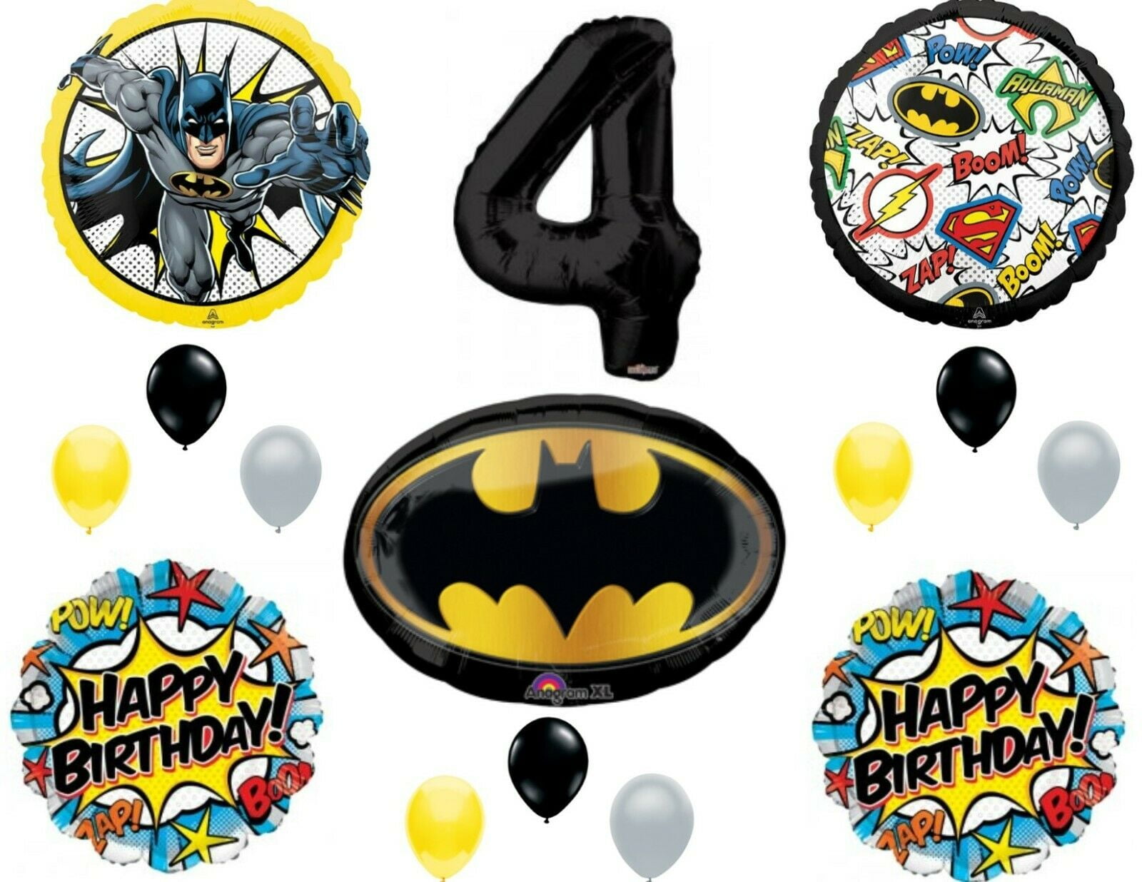 C & S PARTY SUPPLY Batman 4th Birthday Balloons Decoration Supplies Party Fourth Justice League