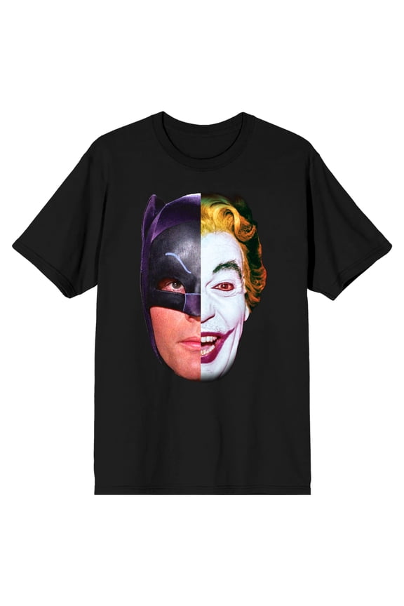 Batman 66 TV Batman Joker Split Face Men's Black T-shirt-4XL