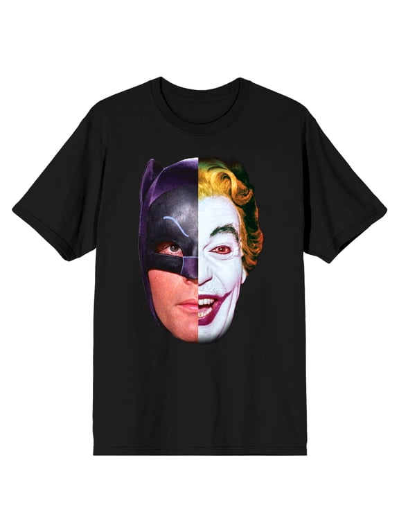 Batman 66 TV Batman Joker Split Face Men's Black T-shirt-Large