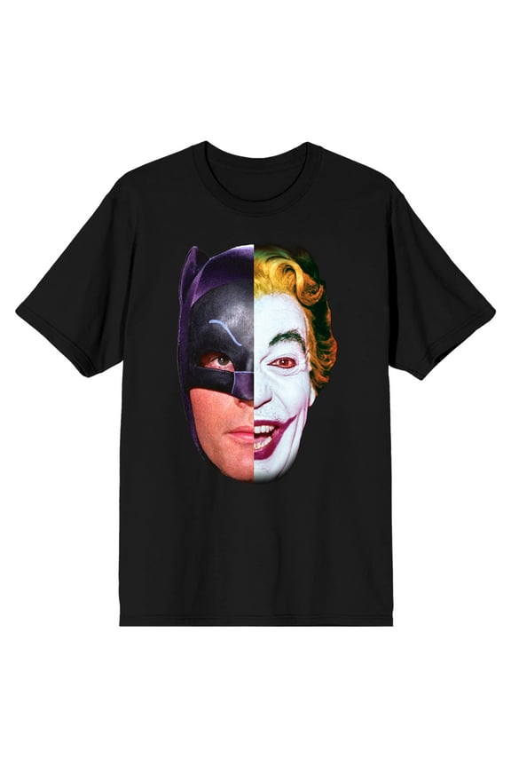 Batman 66 TV Batman Joker Split Face Men's Black T-shirt-X-Large