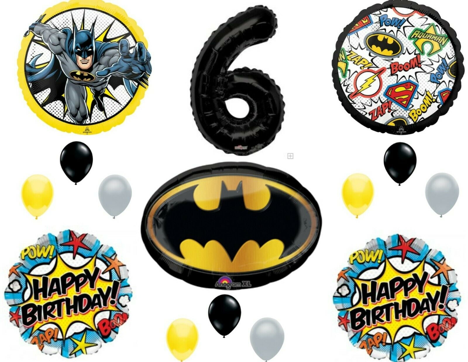C & S PARTY SUPPLY Batman 6th Birthday Balloons Decoration Supplies Party Sixth Justice League